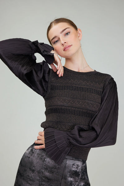 Dark Bronze Metallic Contrast Sweater Top