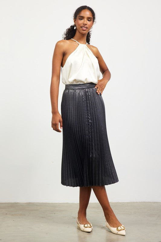 Metallic pleated skirt midi best sale