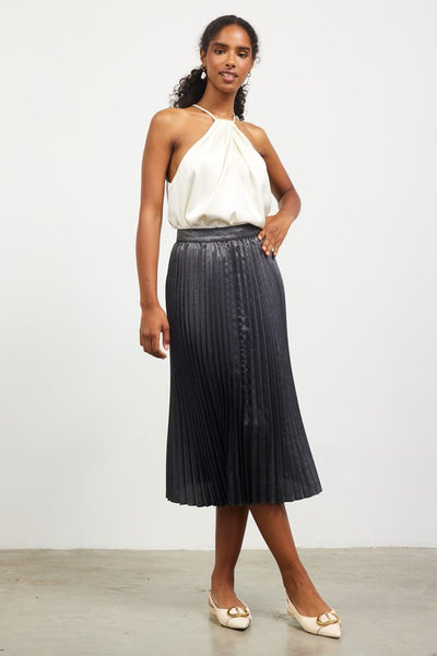 Metallic Pleats Midi Skirt