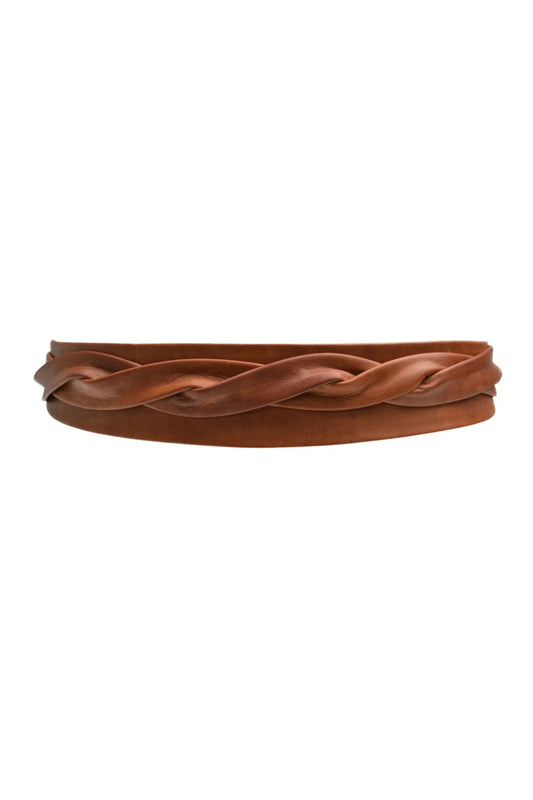 Midi Wrap Leather Belt Cognac