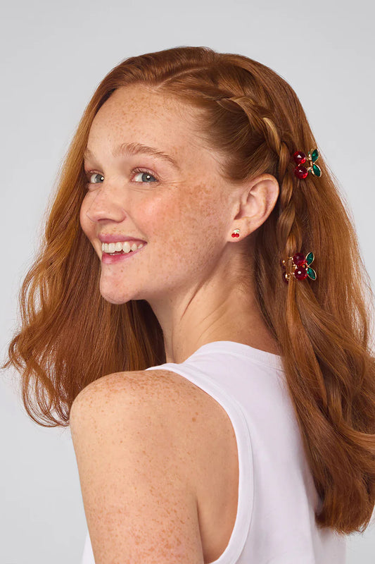 Mini Cherry Rhinestone Claw Clips