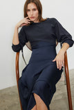Mixed Media Sweater Dress Navy