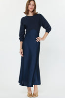 Mixed Media Sweater Dress Navy
