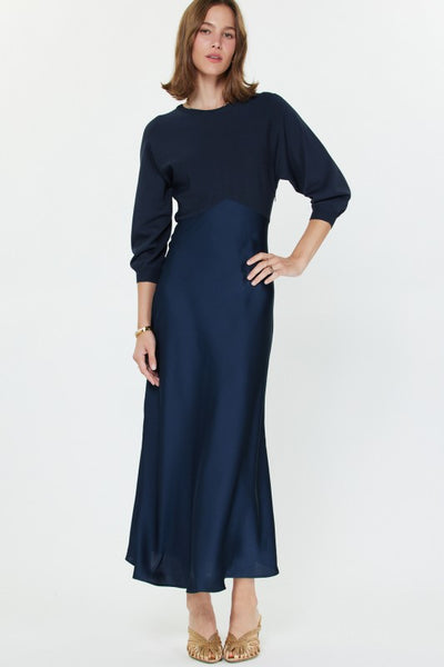 Mixed Media Sweater Dress Navy