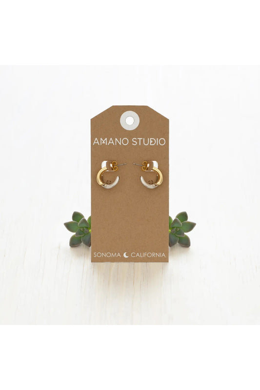 Mixed Metal Gota Hoop Earrings