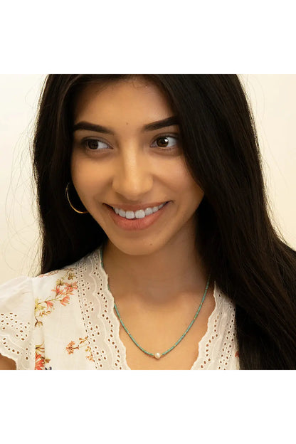 Miyuki Bead and Pearl Necklace Turquoise