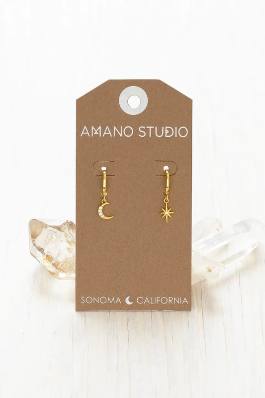 Moon and Star Huggie Hoops
