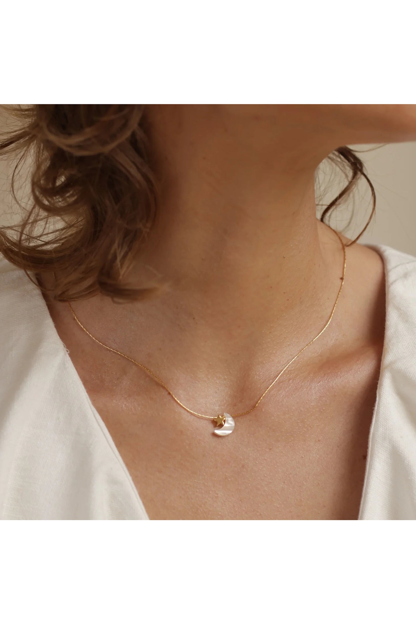 Mother of Pearl Moon + Star Necklace