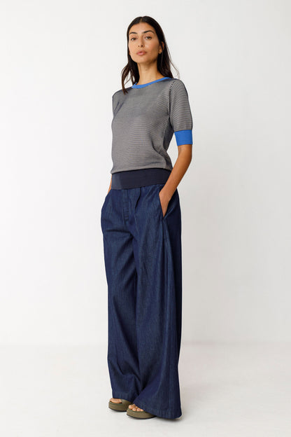 Muike Striped Short Sleeve Sweater