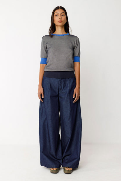 Muike Striped Short Sleeve Sweater