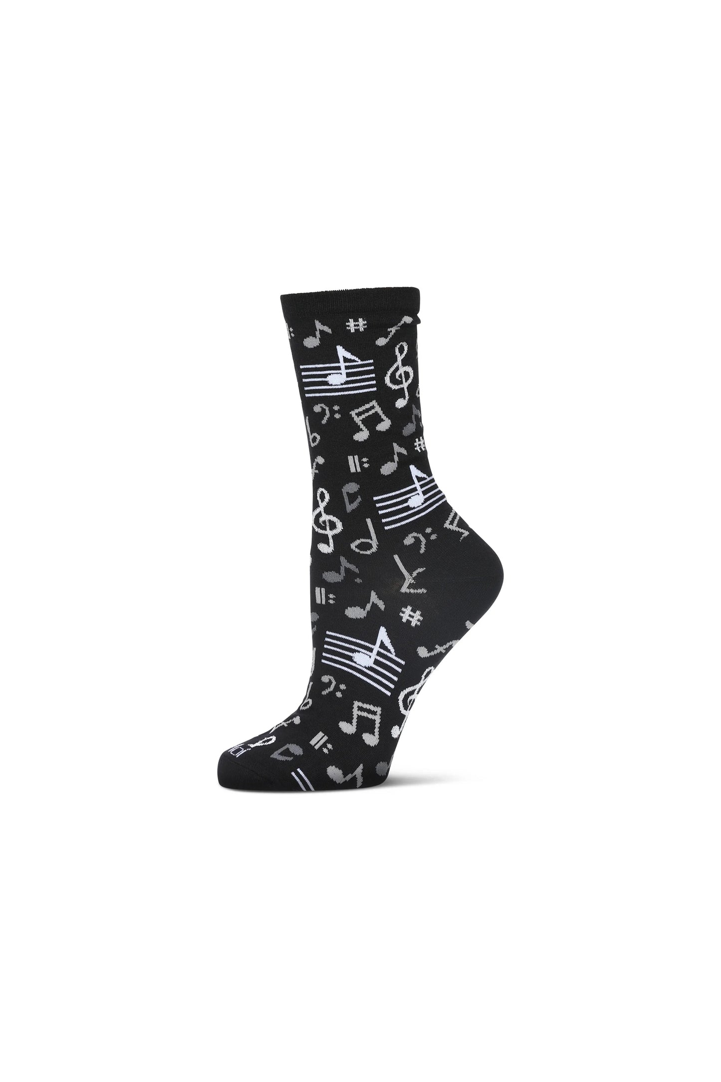 Musical Notes Crew Sock Black