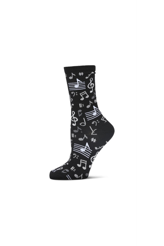 Musical Notes Crew Sock Black