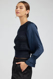 Navy Metallic Contrast Sweater Top