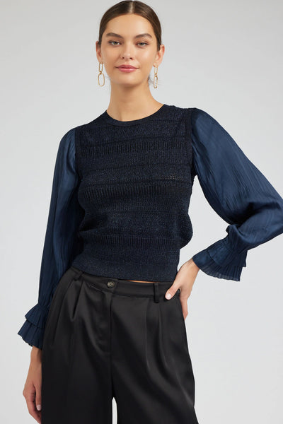 Navy Metallic Contrast Sweater Top