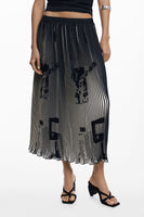 Newspaper Texture Midi Skirt
