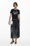 Newspaper Texture Midi Skirt