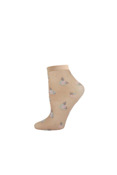 Nude Posy Patch Sheer Ankle Socks