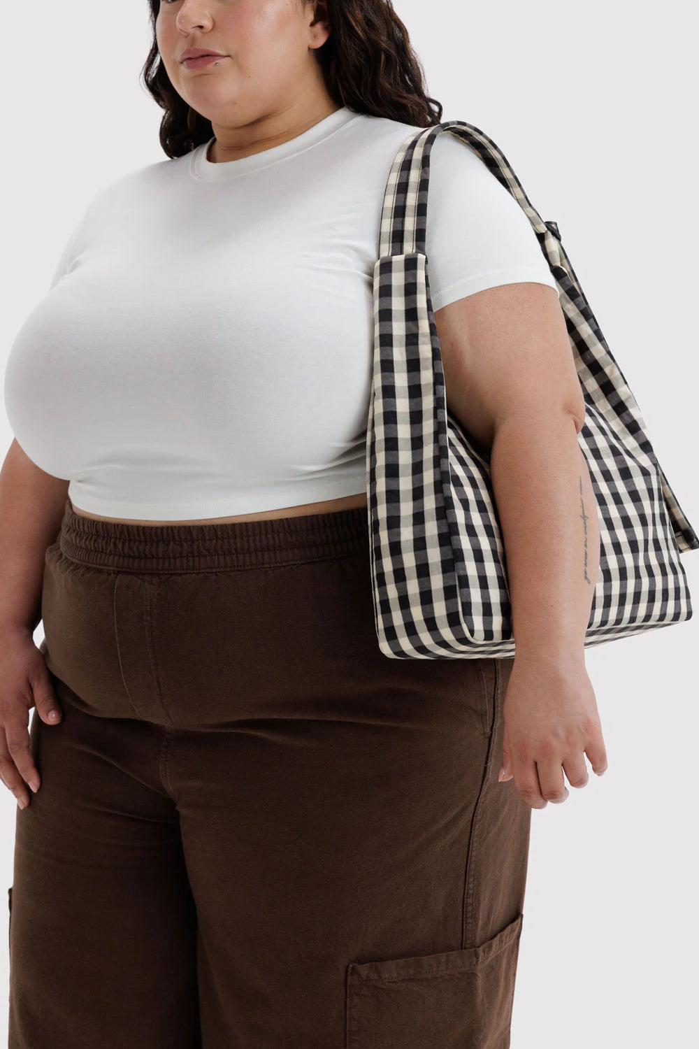 Nylon Shoulder Bag Black And Cream Gingham