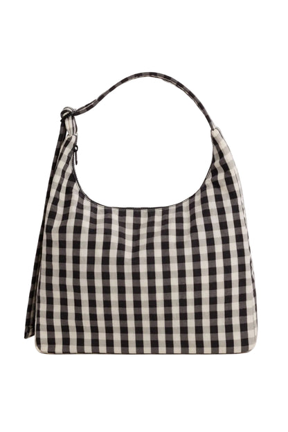 Nylon Shoulder Bag Black And Cream Gingham