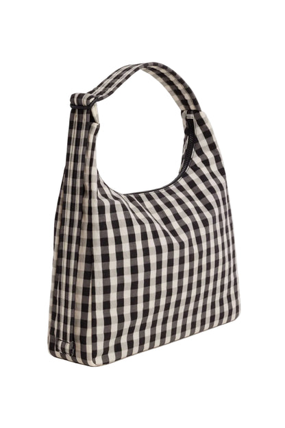 Nylon Shoulder Bag Black And Cream Gingham