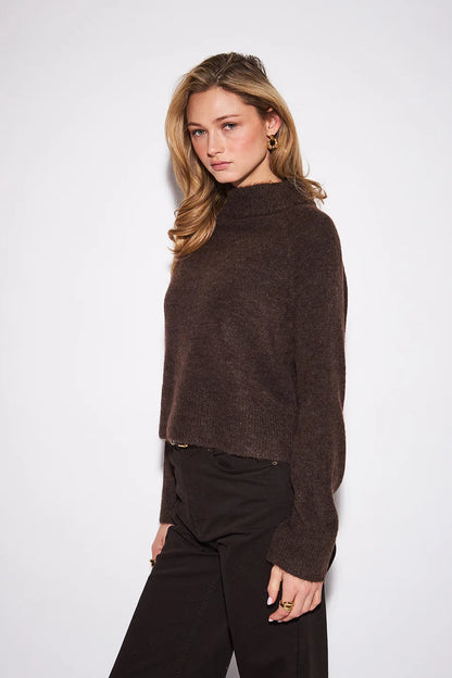 Oliver Mock Neck Cropped Sweater Chocolate