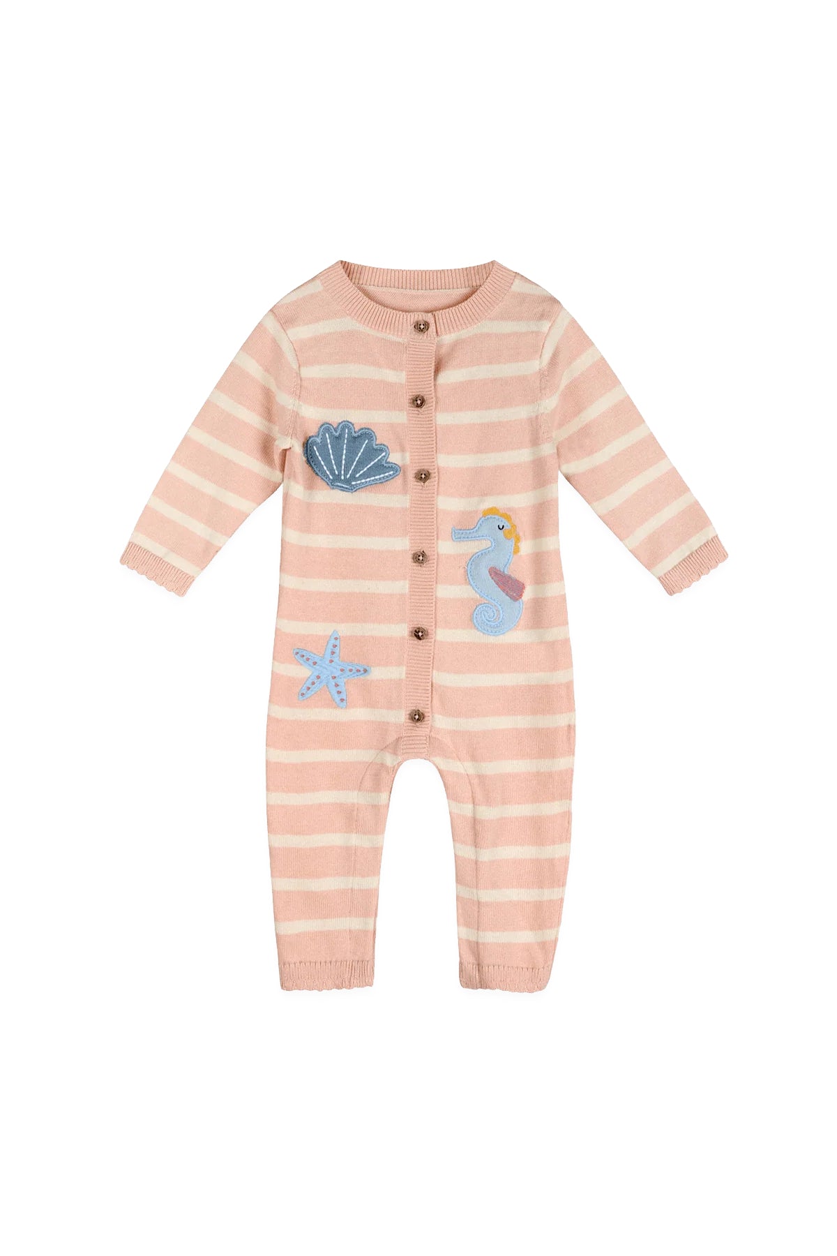 Ocean Embroidered Knit Baby Jumpsuit