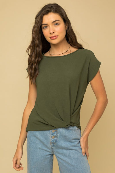 Olive Front Knot Top