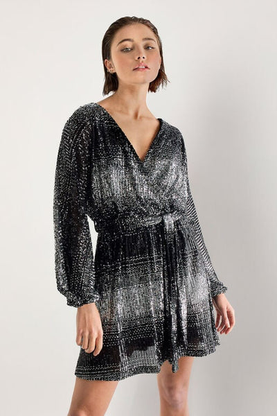 Ombre Sequin Wrap Mini Dress