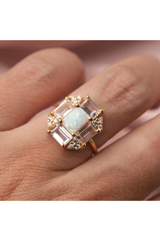 Opal & Topaz Baguette Fire Ring