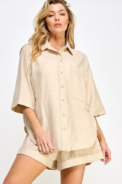 Oversized 3/4 Sleeve Button Down