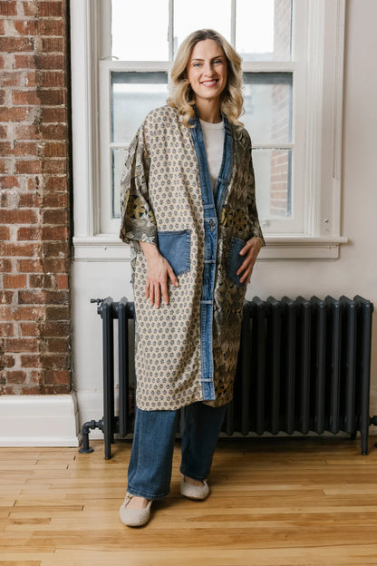 Janis Mixed Fabric Denim Cardigan Soul Flower