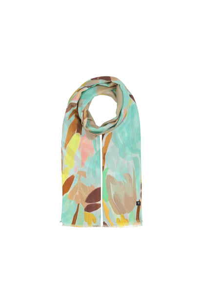 Painted Floral Viscose Scarf Mint