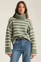 Palm Green Josephine Stripe Turtleneck Sweater