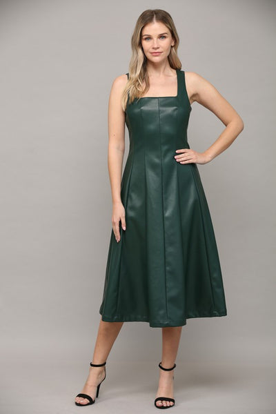 Paneled Faux Leather Midi Dress Sf Siren 5122