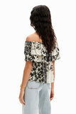 Patchwork Floral Ruffle Blouse