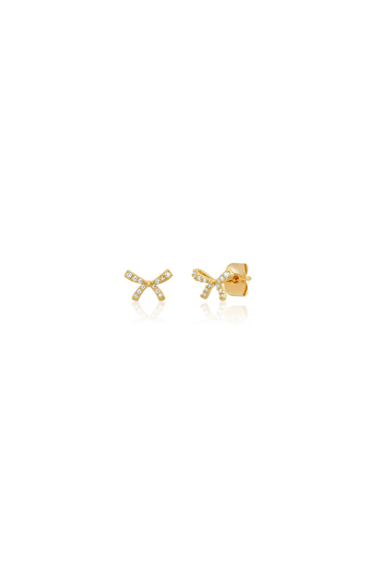 Pavé Cz Gold Bow Earrings