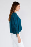 Peacock Ruched Sleeve Button Front Blouse