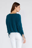 Peacock Ruched Sleeve Button Front Blouse