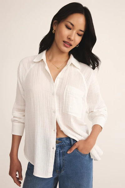 Perfect Airy Gauze Button Up White