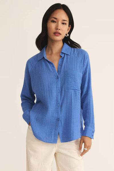 Perfect Airy Gauze Button Up Bay Blue
