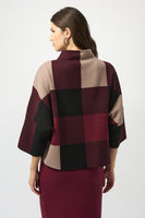 Plaid Funnel Neck Swing Sweater