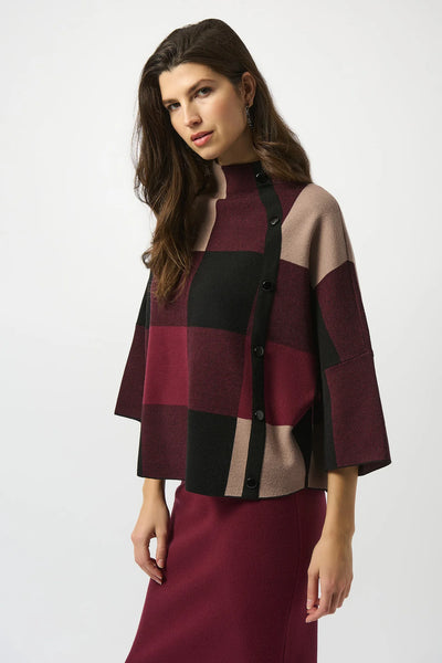Plaid Funnel Neck Swing Sweater