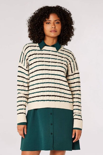 Plaited Knit Stripe Sweater