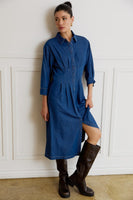 Pleat Detail Denim Shirt Dress