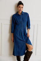 Pleat Detail Denim Shirt Dress