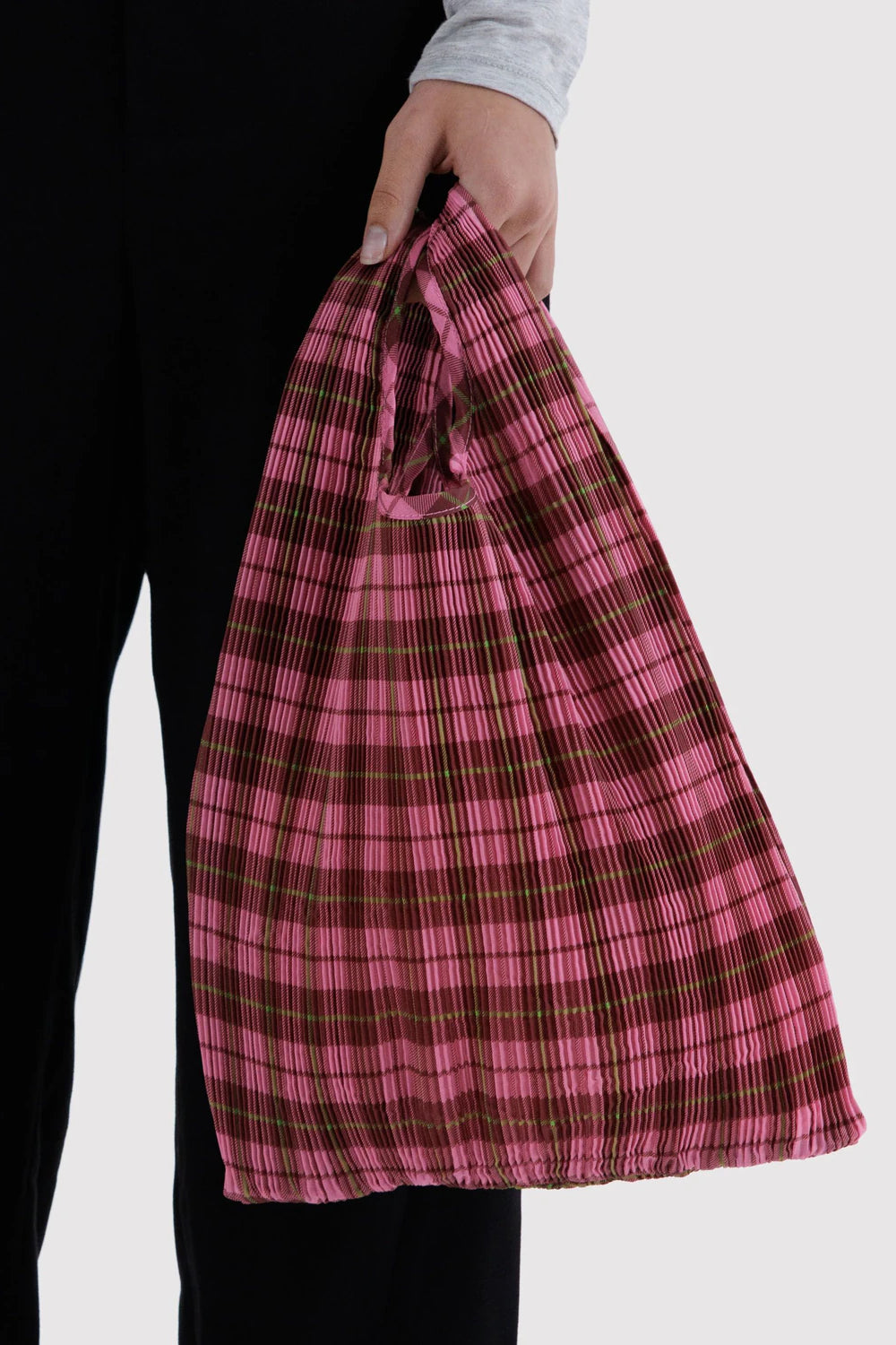 Pleated Baggu Azalea Pink Tartan
