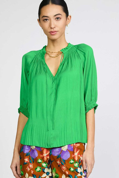 Spring Green Pleated Blouse