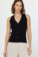 Pleated Button Down Sleeveless Sweater