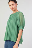 Leaf Green Pleated Cuff Blouse