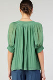 Leaf Green Pleated Cuff Blouse